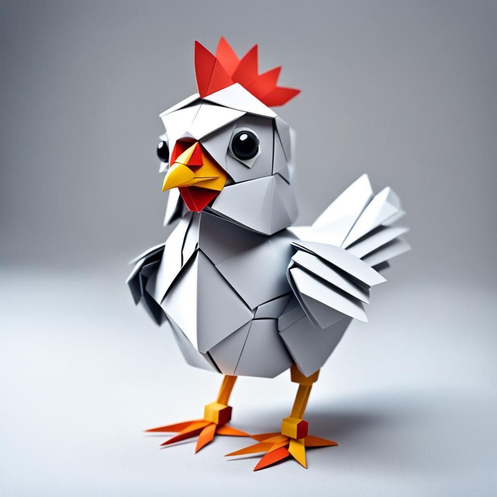 Cute Cyborg Chicken Pet in Origami Papercraft Style