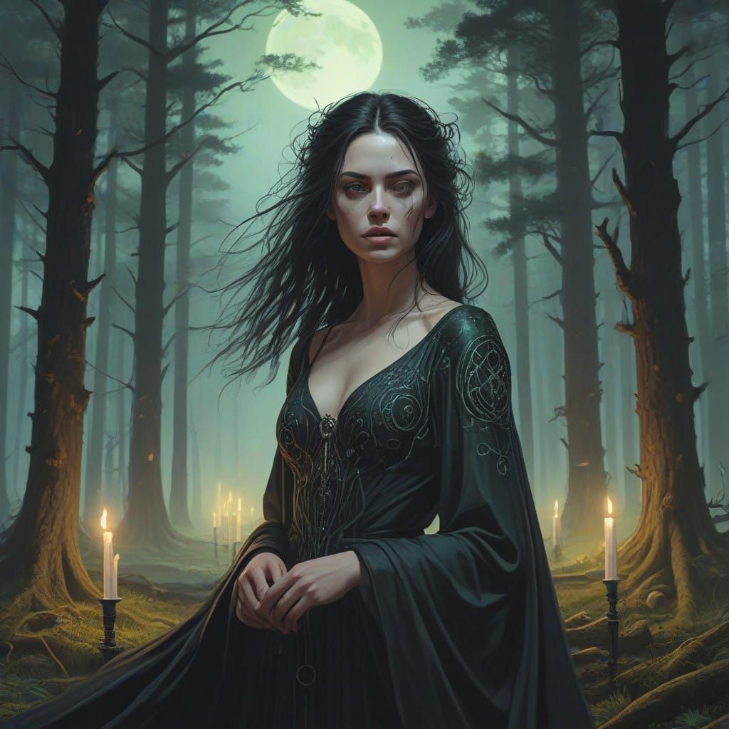 Dark Goddess in Gothic Futurist Atmosphere