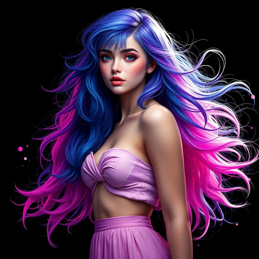 Colorful Haired Woman Portrait in Digital Art Style