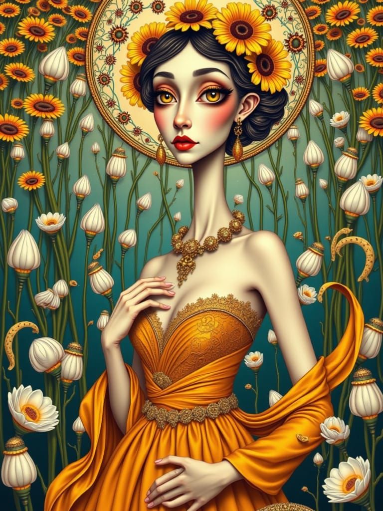 Whimsical Woman Portrait in Nouveau Style