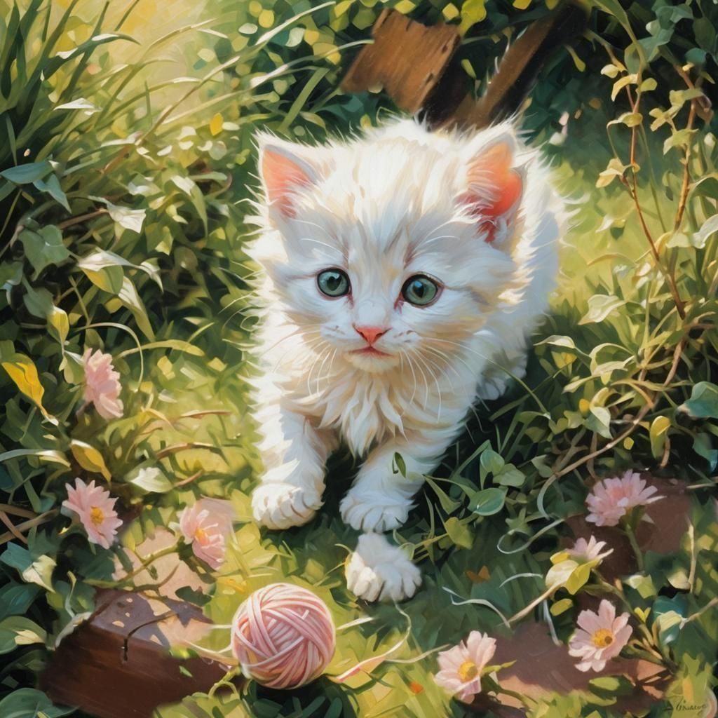 Cute Kitten in Oil Painting Style