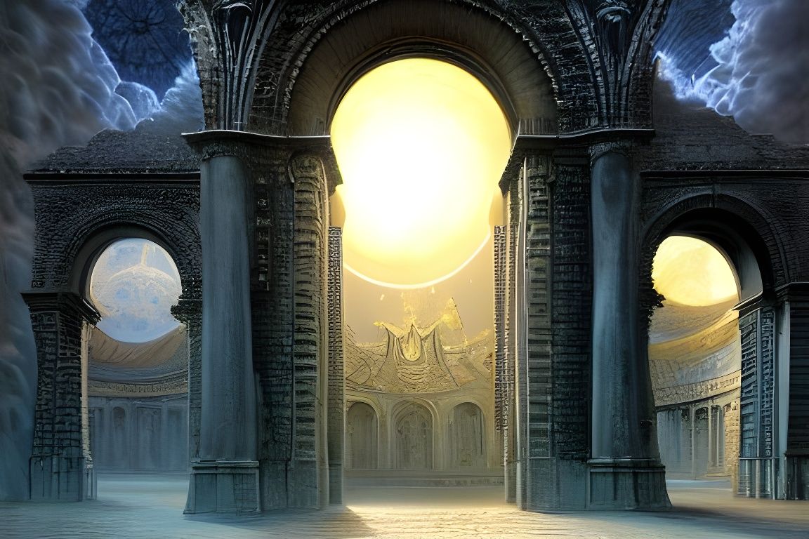 Cosmic Triumphal Arch Between Worlds: Airbrush Art