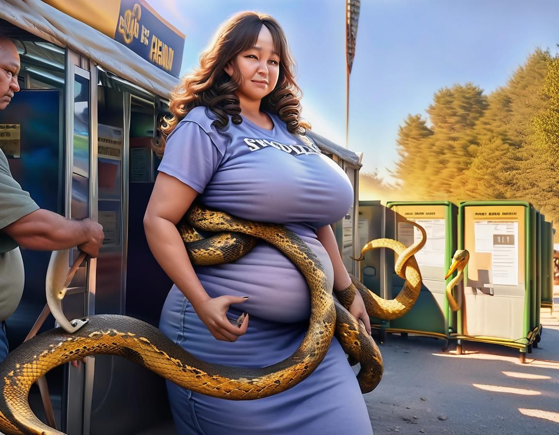 Curvy Snake Lady Voting in Hyperrealistic Digital Art