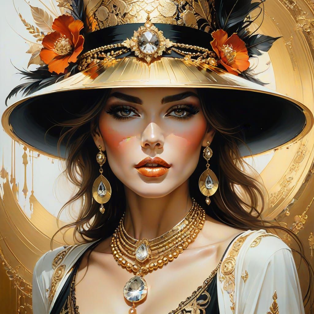 Elegant Woman with Gold Jewelry: Fine Art Portrait