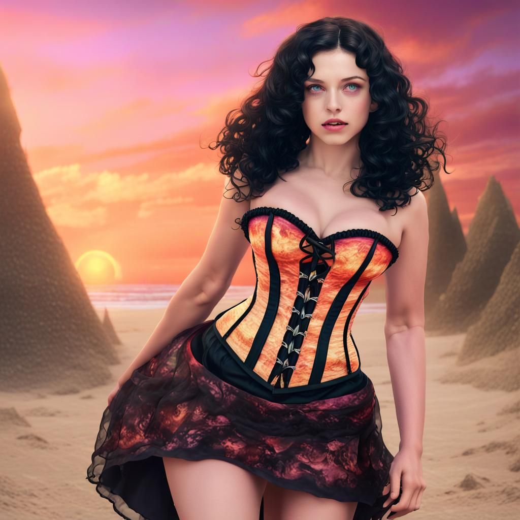 Summer Witch on Beach at Sunset, Fantasy Art