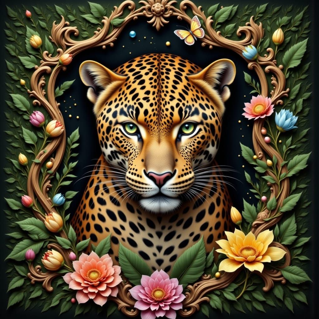 Leopard Lady Portrait with Jungle Frame