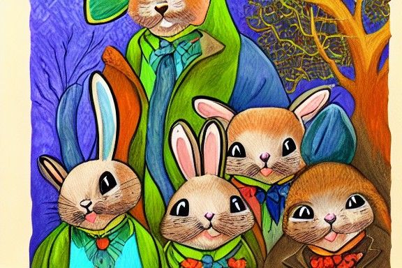 Anthropomorphic Bunnies' Gouache Fantasy Adventure