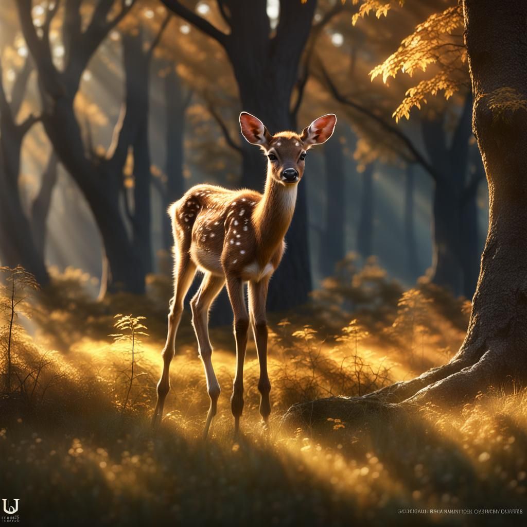 Fawn Emerges From Forest: Detailed Digital Painting