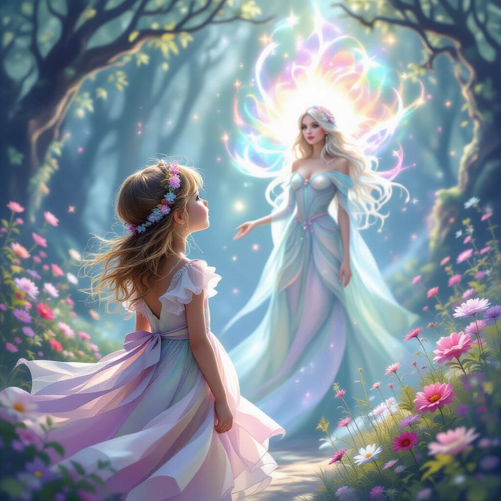 Ethereal Girl Gazing at Mystical Aura