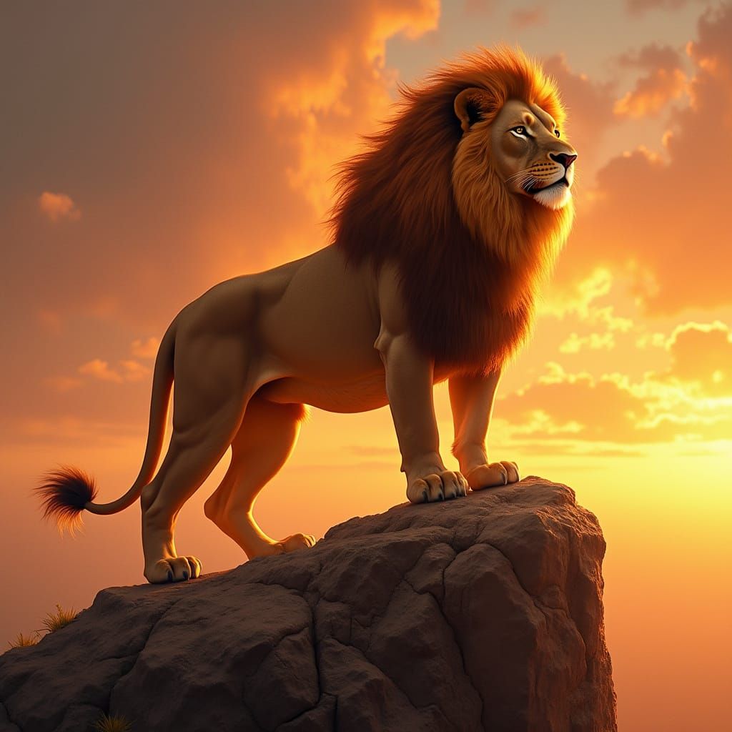 Majestic Lion with Fiery Mane at Sunset
