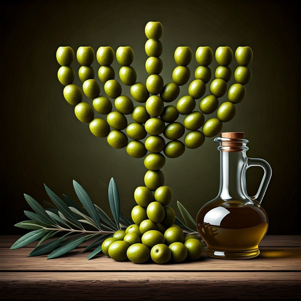 Realistic Olive Menorah in Hyper-Realistic Style