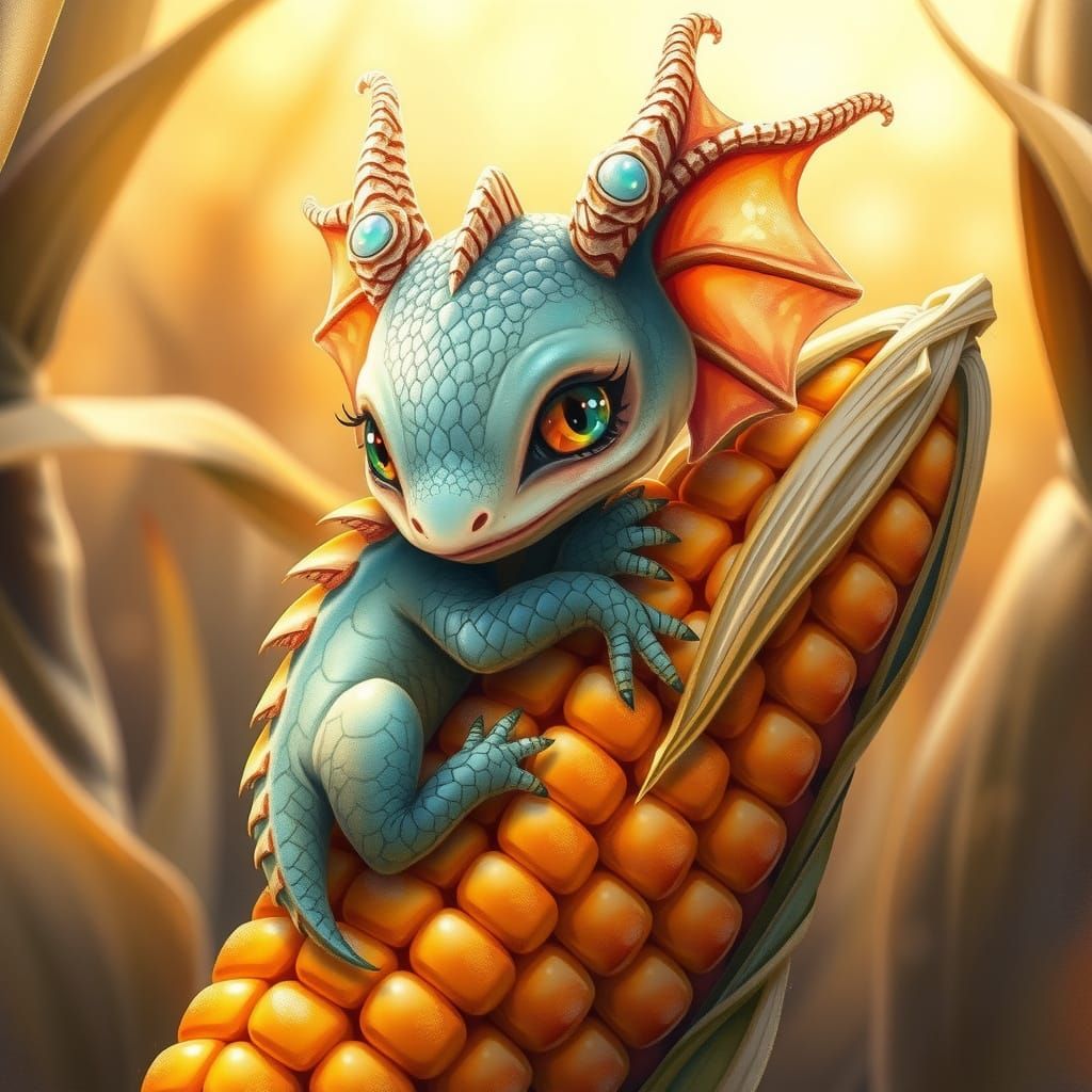 Whimsical Dragon and Corn Textural Fusion