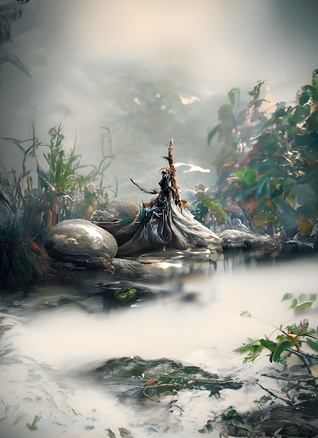 Ethereal Warrior Woman: Detailed Digital Illustration