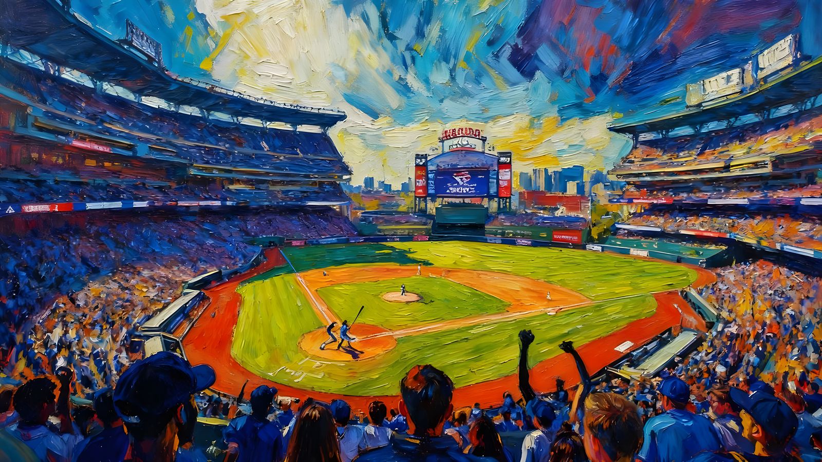 Expressionist Oil Painting of Blue Jays Game
