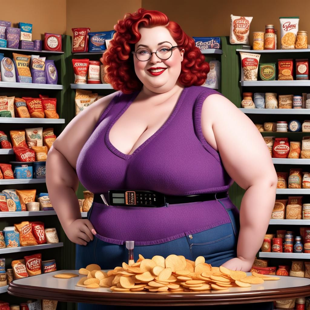 Plus-Size Model Poses with Chips, Matte Painting
