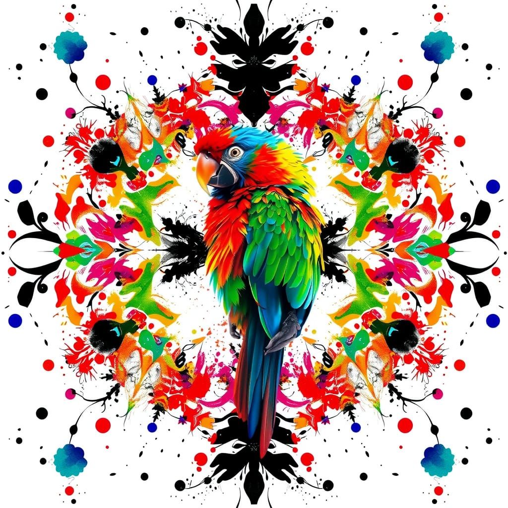Rainbow Parrot in Psychedelic Digital Art Style