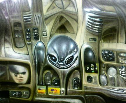 Giger-Inspired Spaceship Over Dark Alien Planet