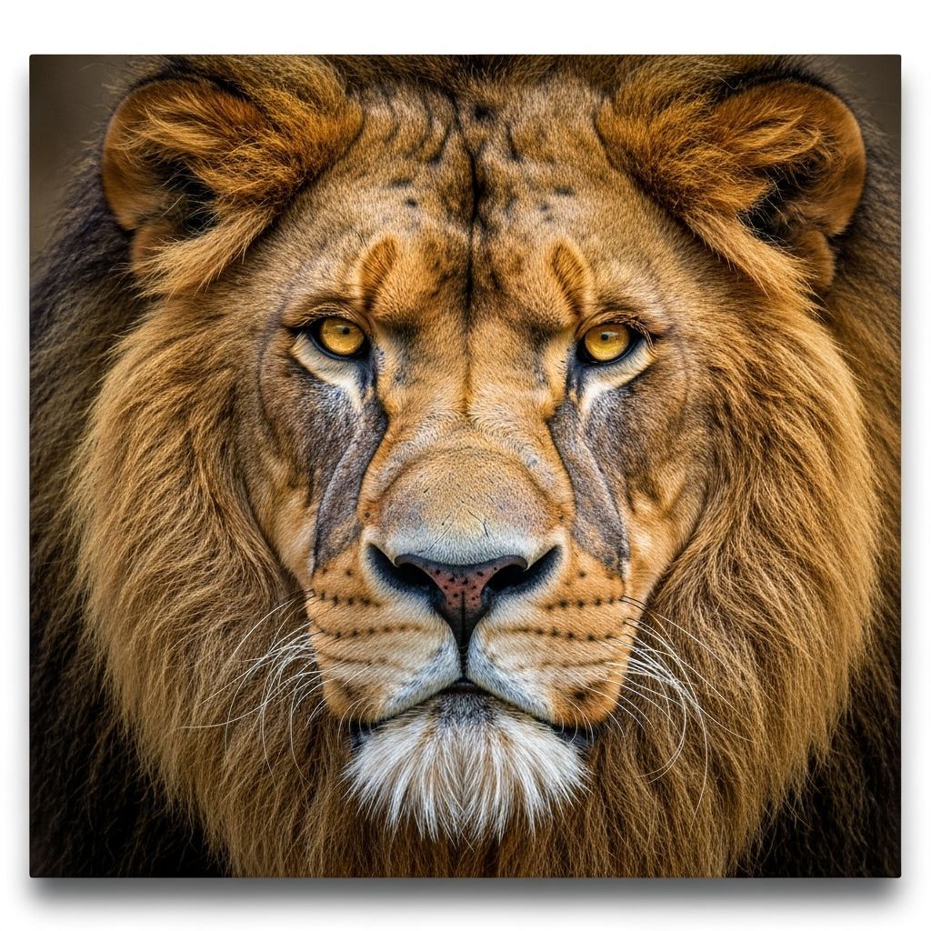 Lion's Head Portrait with Golden Mane, Hyper-Realistic