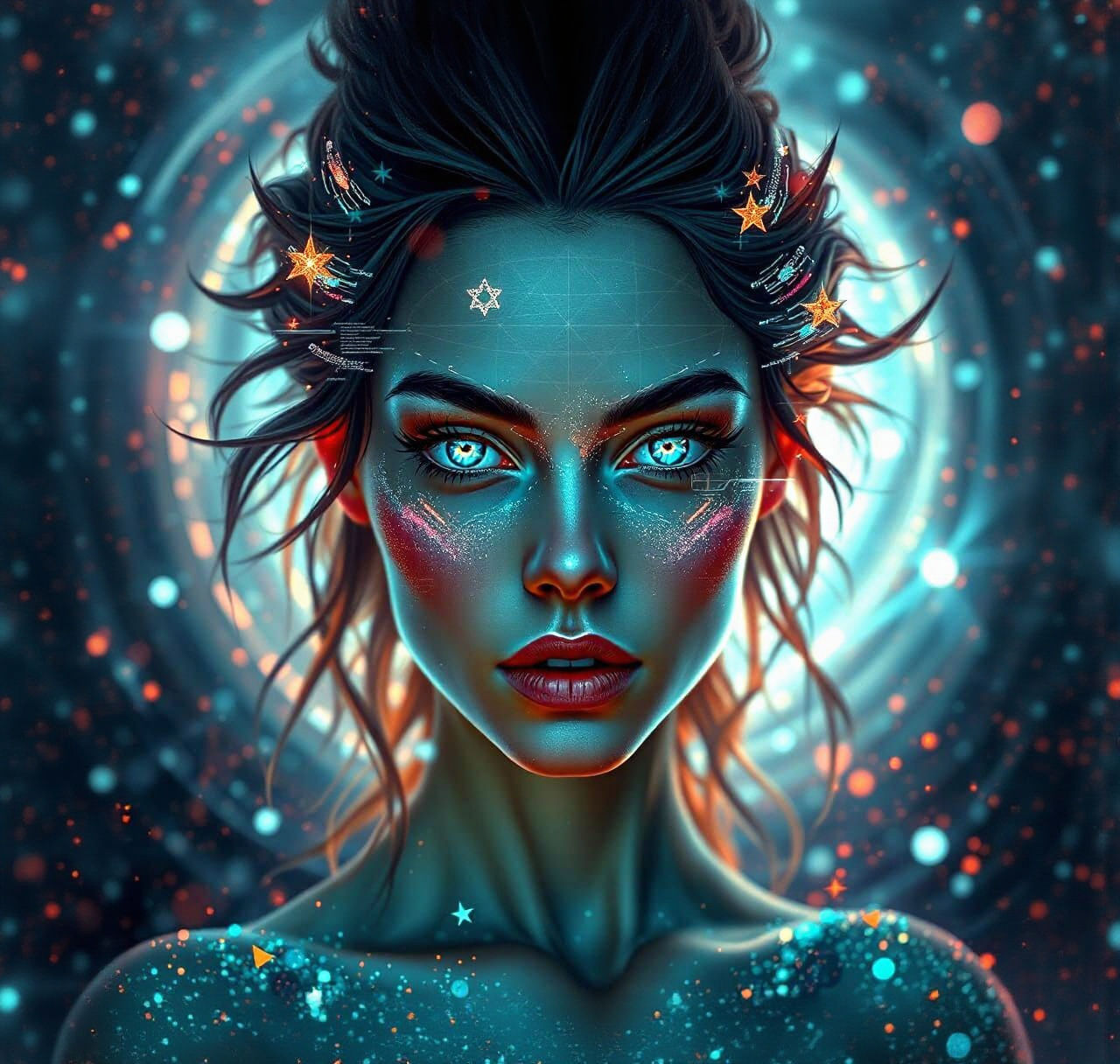 Bioluminescent Woman Portrait in Cyberpunk Style