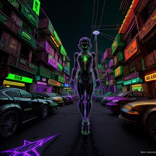 Dark Fantasy City Hologram in Vaporwave Style