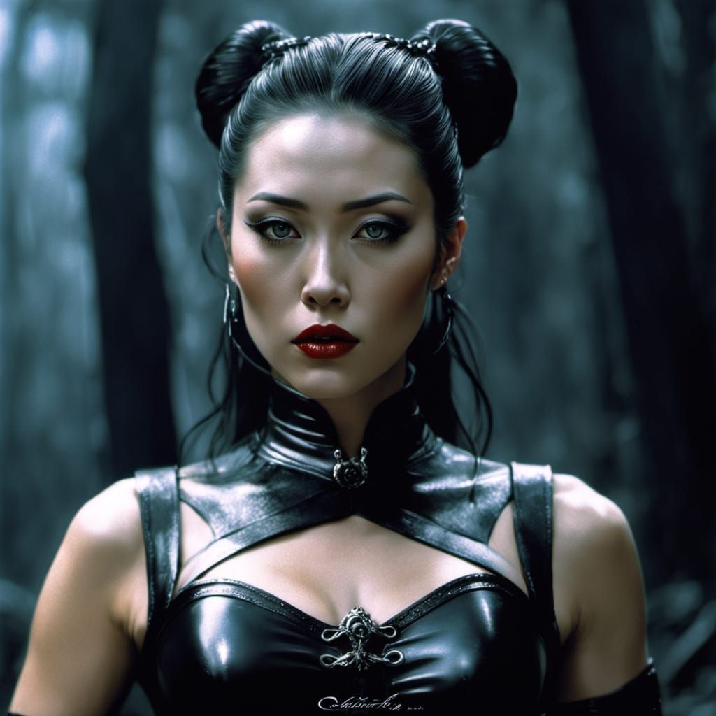 Sensual Chinese Woman in Latex with Red Lips