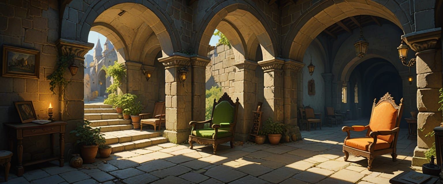 Bright Dungeon Passageway in Watercolor and Gouache