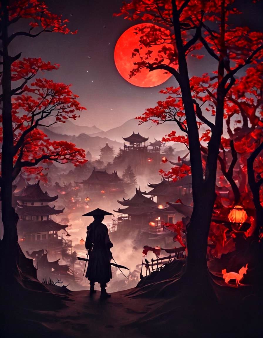 Mysterious Origami Samurai in Smokey Village