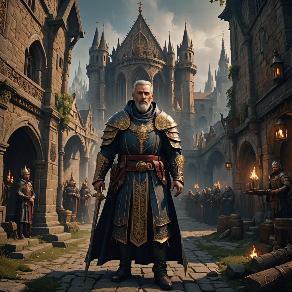 Medieval War Priest in Detailed Matte Painting