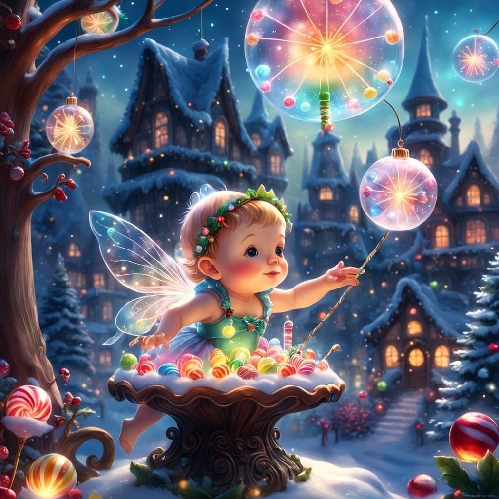 Glowing Glass Baby Christmas Fairy in Whimsical Candy Wonder...