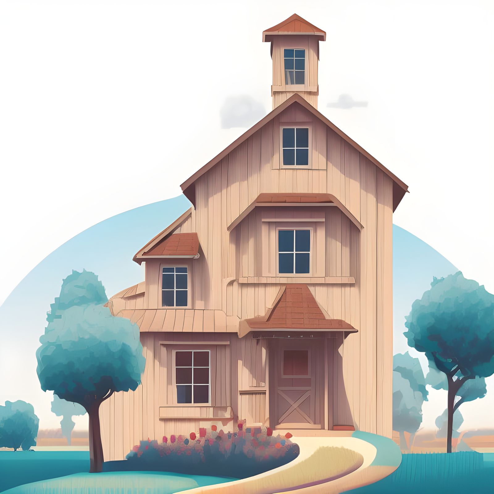 Pastel Farmhouse in Magic Grain Field