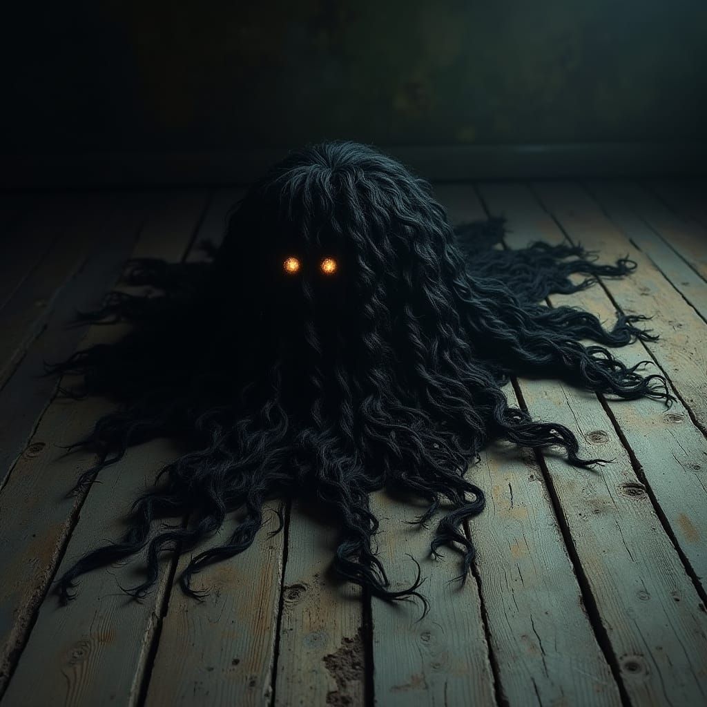 Ethereal, Dark Floor Scene with Twisting Hair and Piercing E...