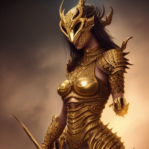 Golden Armored Warrior Woman: Digital Illustration