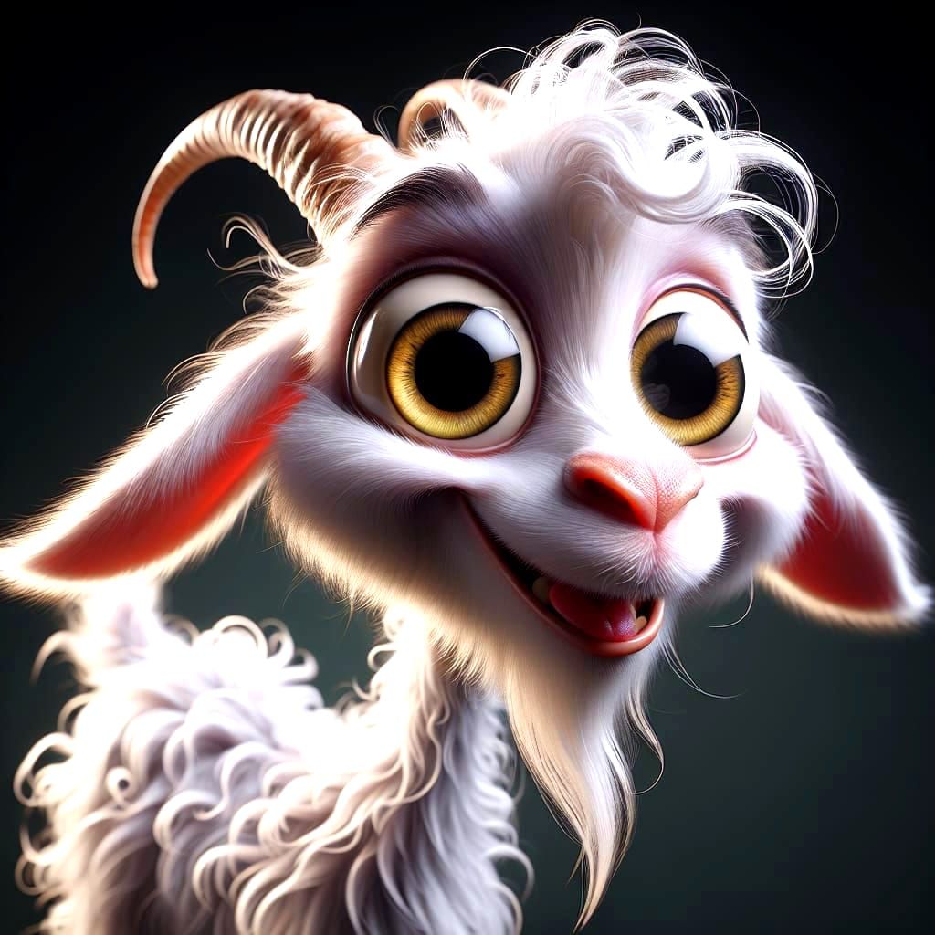 Whimsical Cartoon Goat with Mischievous Grin