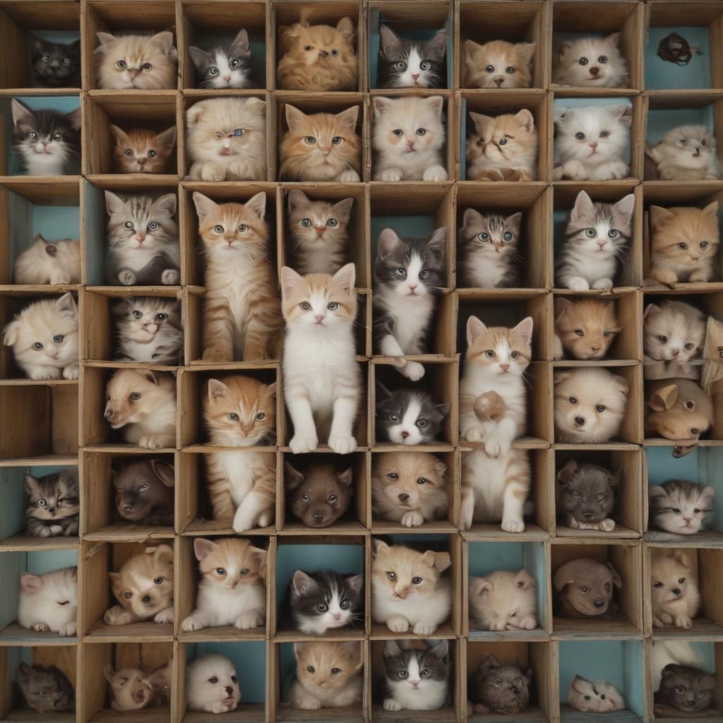 Whimsical Animal Portrait: Kittens and Puppies in Watercolor