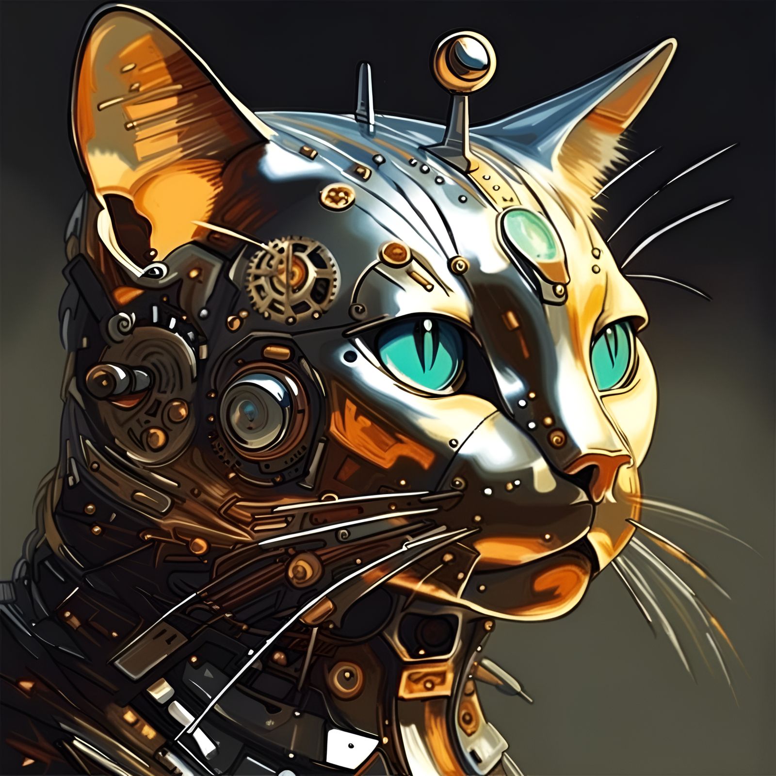 Atompunk Cat Clock in Retro Futuristic Style