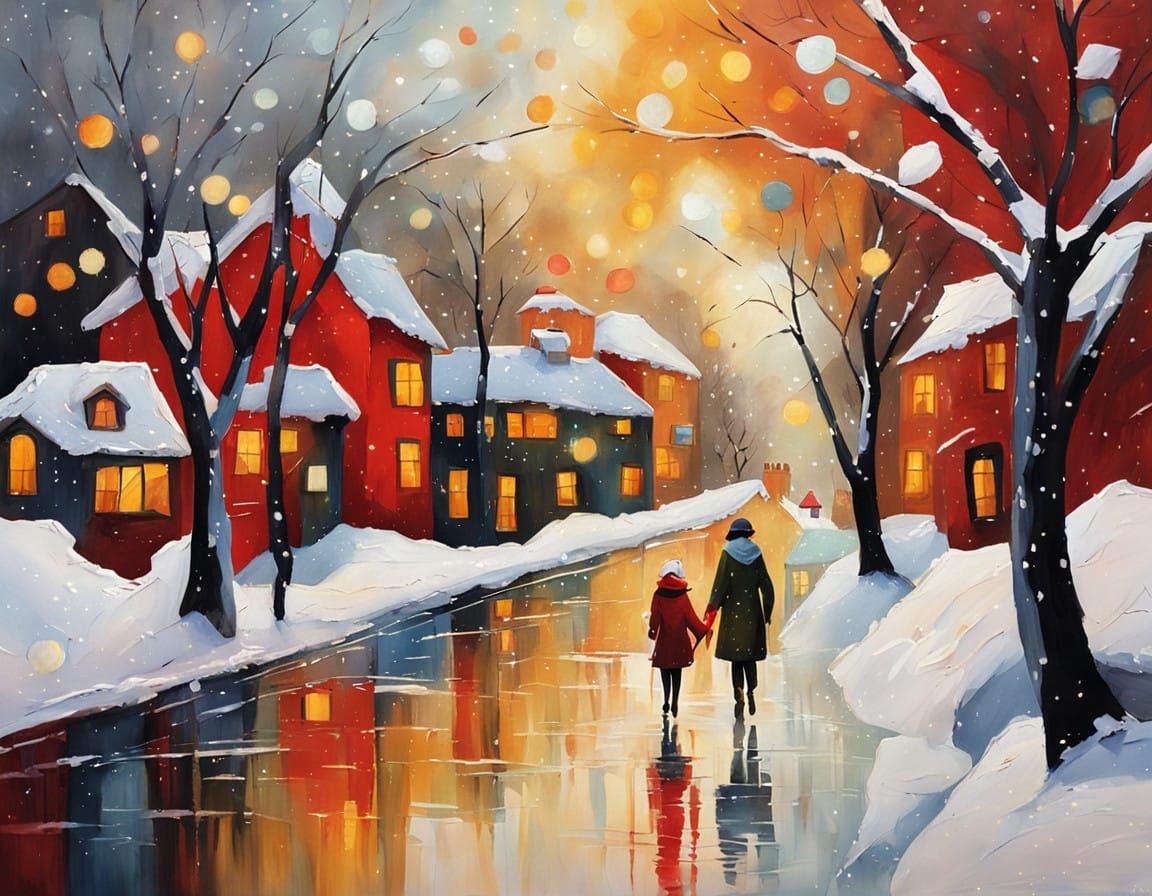 Winter Wonderland Scene in Whimsical Illustration Style