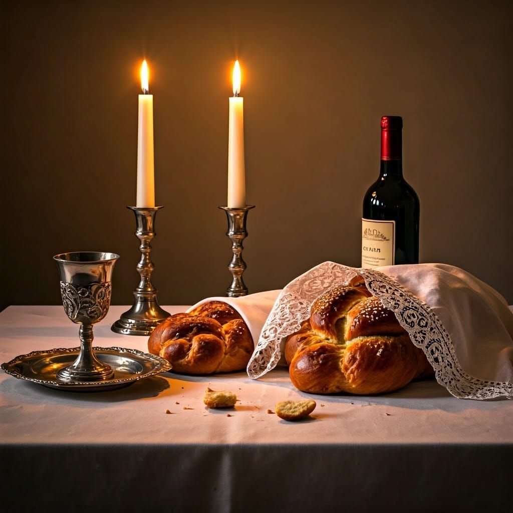 Shabbat Table in Warm, Golden Light