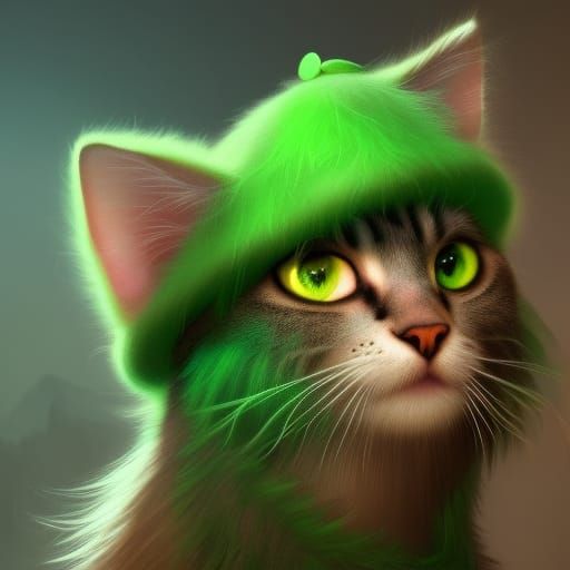 Cat with Green Hat and Mouse: Fantasy Art