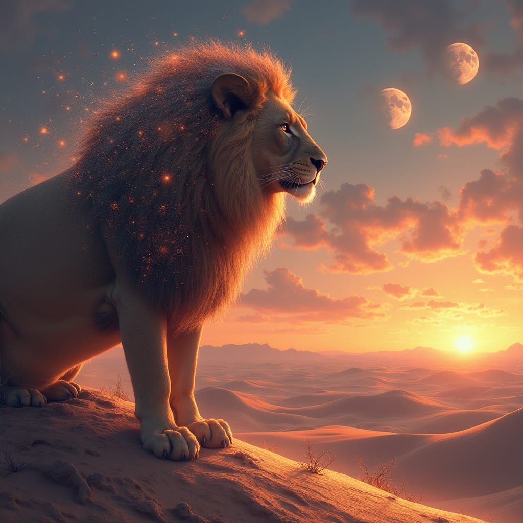 Ethereal Lion Amidst Cosmic Sands