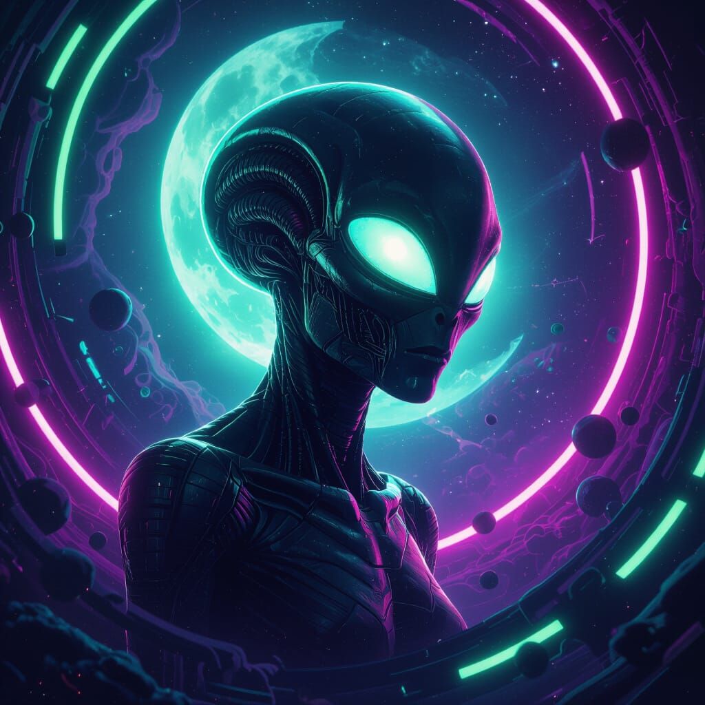 Neon Alien in Ethereal Cyberpunk Style