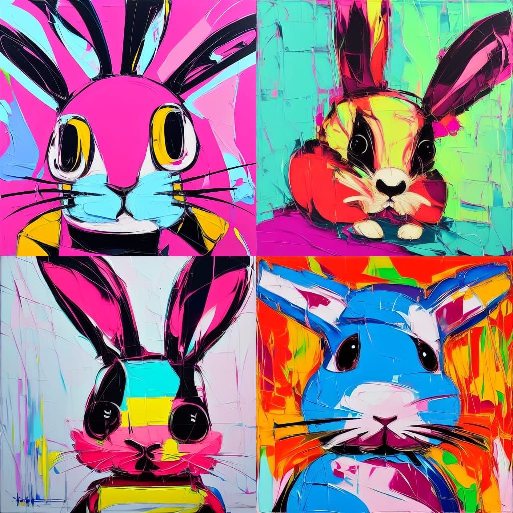 Vibrant Bunny Portrait with Impasto Painting Style