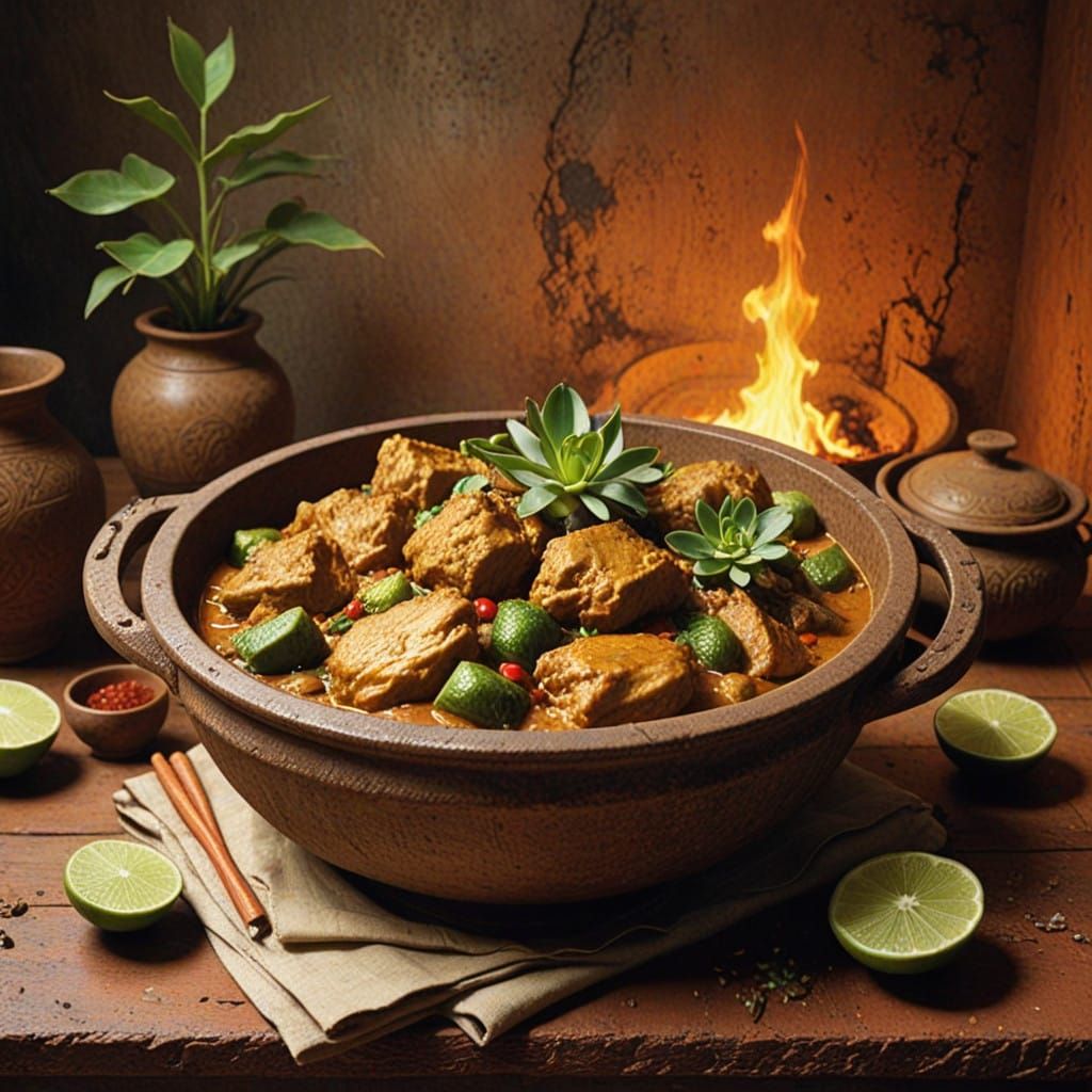 Traditional Malaysian Chicken Rendang in Earthen Claypot