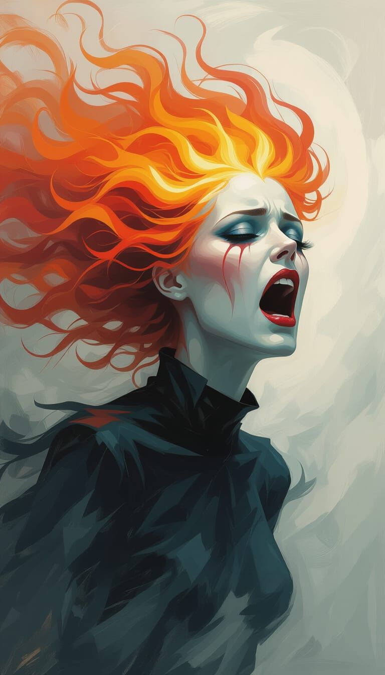 Impressionist Banshee With Fiery Hair