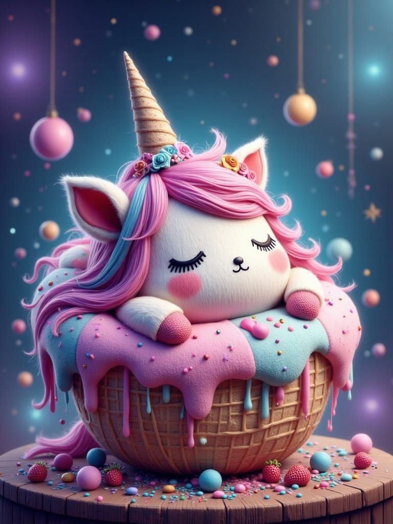 Hyper Realistic Steampunk Unicorn in an Ice Cream Cone