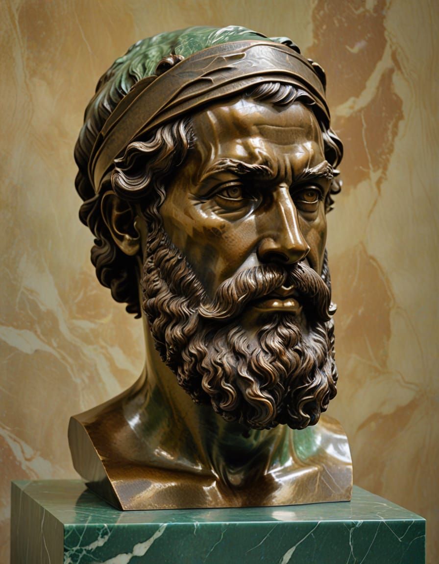 Bronze Bust of Bearded Man in Classical Sculpture Style