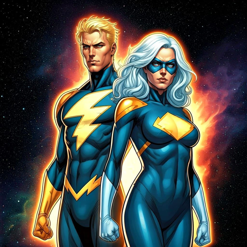 Lightning Lad and Saturn Girl in Comic Style