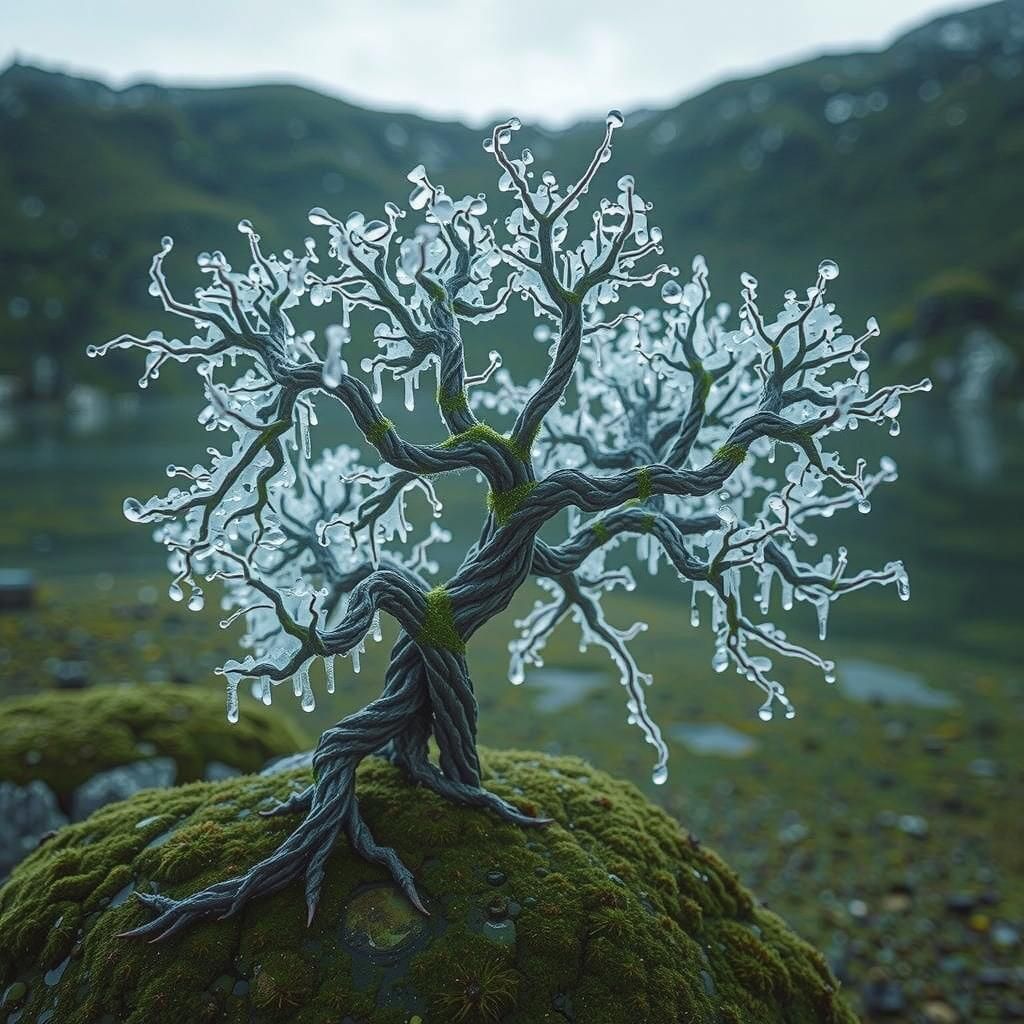 Yggdrasil in Icy Dew: A Dreamlike Fantasy Art