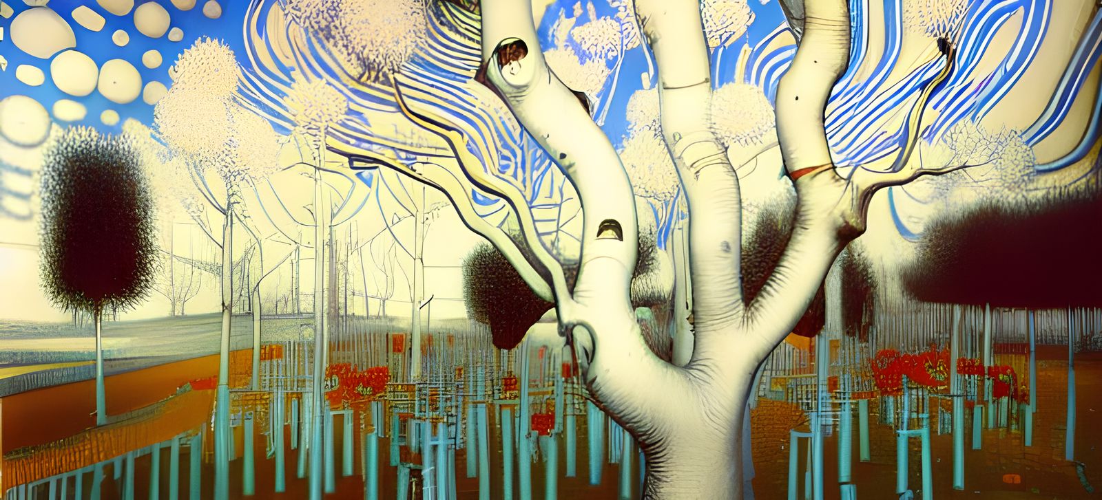 Surreal Autumn Dreamscape in Mondrian Style