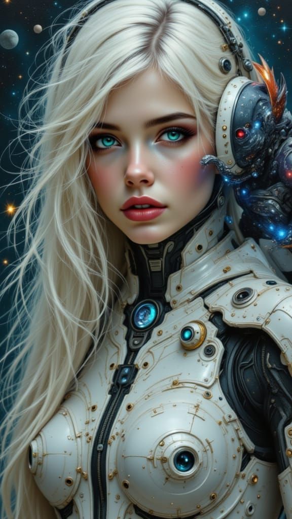 Sad Sci-Fi Cyborg Girl with Monster Friend