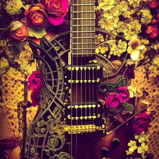 Steampunk Art Nouveau Guitar in Explosive Detail
